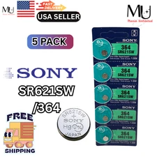 5X Sony SR621SW 364 AG1 SILVER OXIDE Coin WATCH BATTERY 1.55V EXP 2030