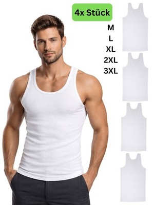 4x Stück Herren Unterhemd Feinripp 100% Baumwolle 4er Set Weiß Achselhemd