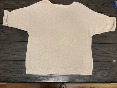 H&M Basic Knit Sweater Beige Oatmeal Women s Medium Cropped Pullover