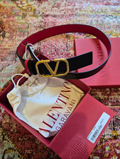 Valentino Garavani VLogo Buckle Leather Dress Belt Black/Red XS 26-28