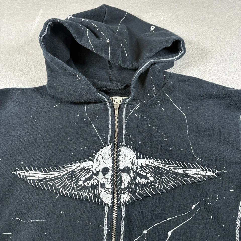 Sudadera con Capucha Estilo Affliction Para Mujer’s M Negra Calavera Dragón AOP Gótico Cremallera Y2K #1322 Foto 2 de 4