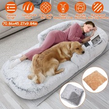 1Pc Large Foldable Human Size Dog Bed With Pillow Blanket Flurry Plush Napping H
