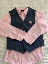 Nautica Boys White  Pink Long Sleeve Dress Shirt with Matching Vest- Size 7 