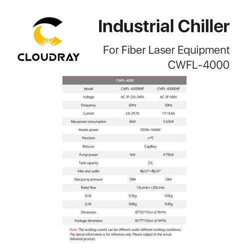 Enfriador de agua industrial de fibra Cloudray S&A CWFL-4000 para máquina de corte de fibra - Imagen 6 de 8