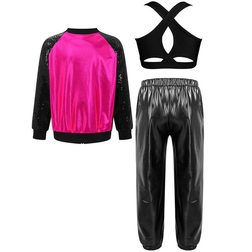 Kids Girls 3Pcs Set Metallic Dancewear Party Wear Dance Outfits Performance - Picture 48 of 63