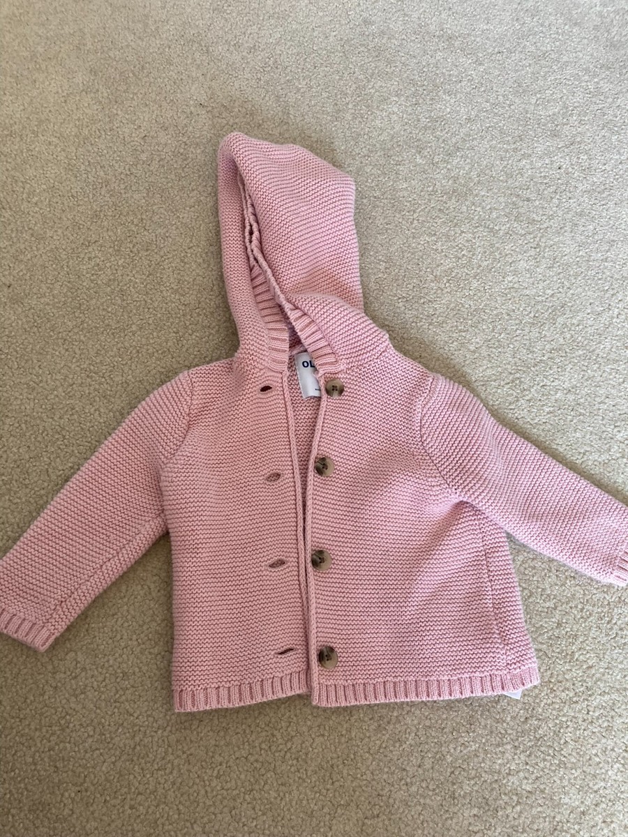 Old Navy Little Girl Baby Knitted Cardigan Button Up Hooded Soft Pink 3-6m