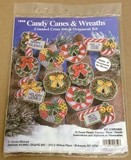 Design Works "Candy Canes & Wreaths" Cross Stitch Christmas Ornaments Kit NIP