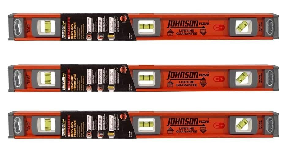 I-Beam Level 24", Magnetic, Heavy-Duty, Aluminum - Johnson 1254-2400 (3-Pack)