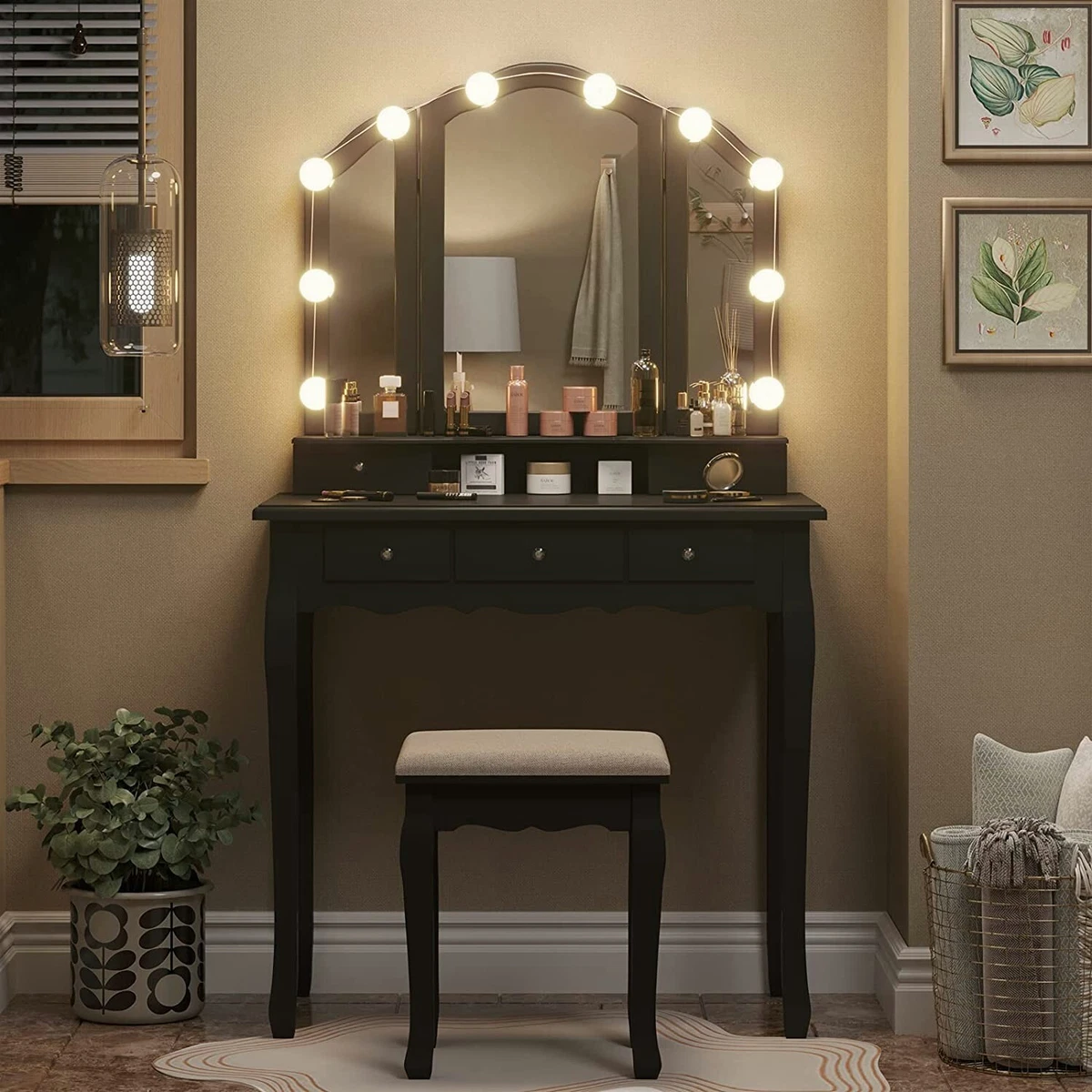 Tri fold online mirror vanity set