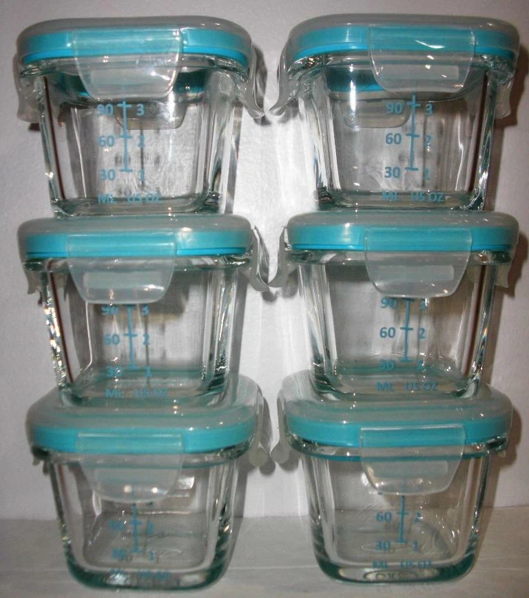 6 OXO GLASS Baby Food 4 oz Storage Blocks TEAL (6 STORAGE***EUC