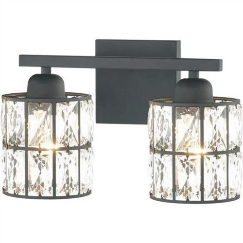 Bath or Wall Light Quoizel Gibson 2 Light 13'' Matte Black, Crystals, GIB8613MBK - Picture 1 of 3