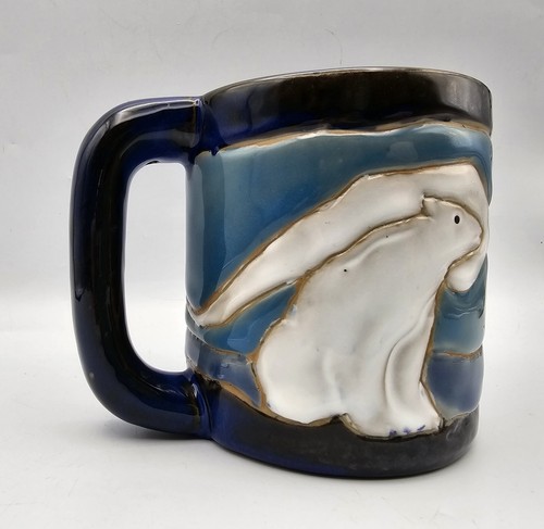 Studio Art Pottery Ceramic Mug Cup ~ Blue & Brown Alaska POLAR BEAR Detailed - Picture 4 of 13