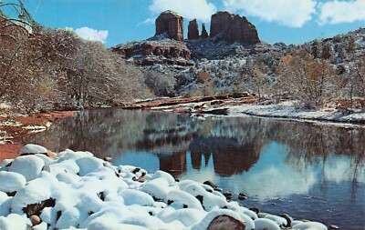 Baldwins Crossing Oak Creek Canyon Arizona AZ Snow Winter Vtg Postcard C26