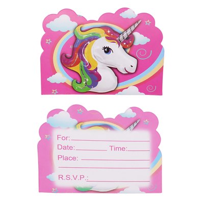 Cute Unicorn Girls Pink Birthday Party Invitations 10 pieces Free Track Rainbow