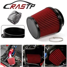 4" 100mm Red  Dry Air Filter Inlet Cold Air Intake Cone+Air Filter Dust Cover