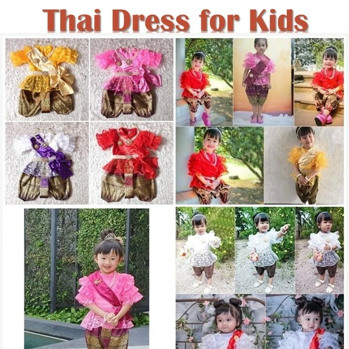 Disfraz Tradicional Princesa Niñas Tailandés Niños Baile Tailandés Fiesta Ocasiones Escolares Foto 2 de 4