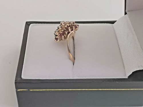 RUBY & DIAMOND CLUSTER GOLD RING 10ct yellow red & sparkly round cut gemstones - Picture 6 of 12