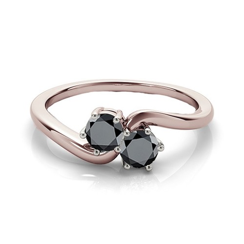1 Ct. Two Stone Black Diamond Engagement Ring Crafted In 14k Gold - Picture 6 of 10