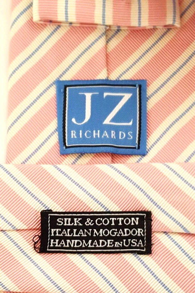 Corbata JZ Richards Para Hombre Estilo Clásico Hecha a Mano en EE. UU. Rosa Azul Blanco Rayas Foto 2 de 4