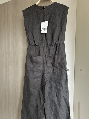 Zara kids Girls size 13-14 100% linen gray jumpsuit overalls - Picture 5 of 10