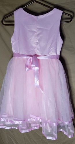Girls Size 8 Dressy Satin & Tulle Mid Length Dress Sparkly Top with Belt & Gem - Picture 8 of 8