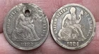 1883 & 1884 Seated Liberty Dimes 10c Lot of 2 Silver US Coins (1883 is Holed)