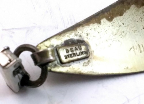 Vintage Mid Century Modern Sterling Beau Bracelet Pin & Earrings Set - Picture 12 of 12