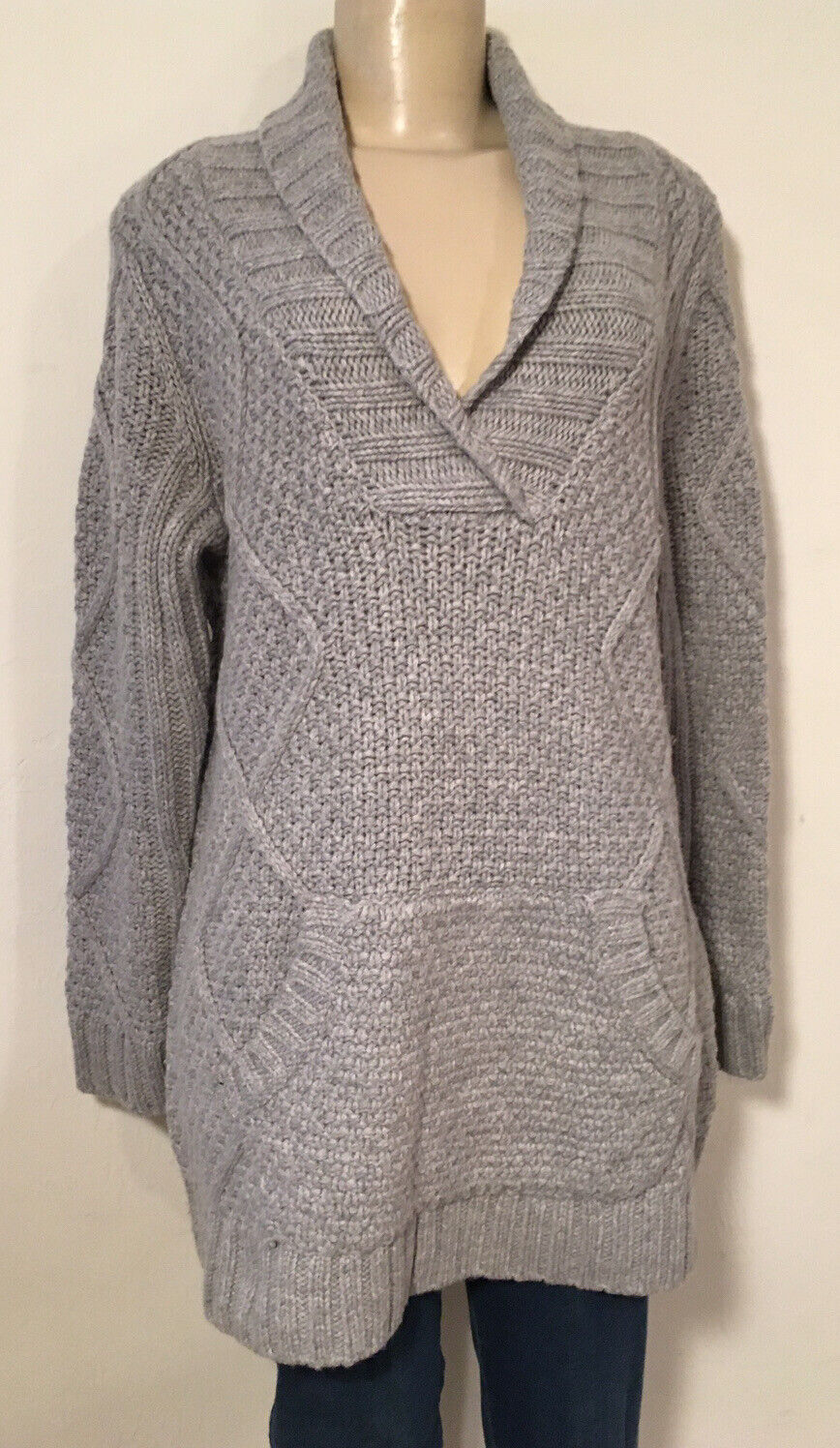 Soft Surroundings Sweater Gray Ribbed Shawl Colla… - image 1