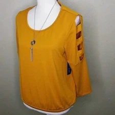 Apt. 9 Mustard Top with Cutout Sleeves & Necklace NWT