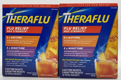 2PK Theraflu Flu Relief ~ 6 Day 6 Night Packets Each ~ EXP 3/25 ~ FAST SHIPPING!