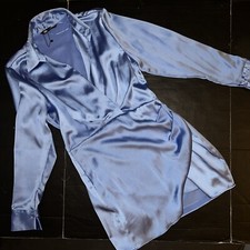 NWOT Zara L DRESS SKY BLUE satin effect wrap dress GORGEOUS RARE!