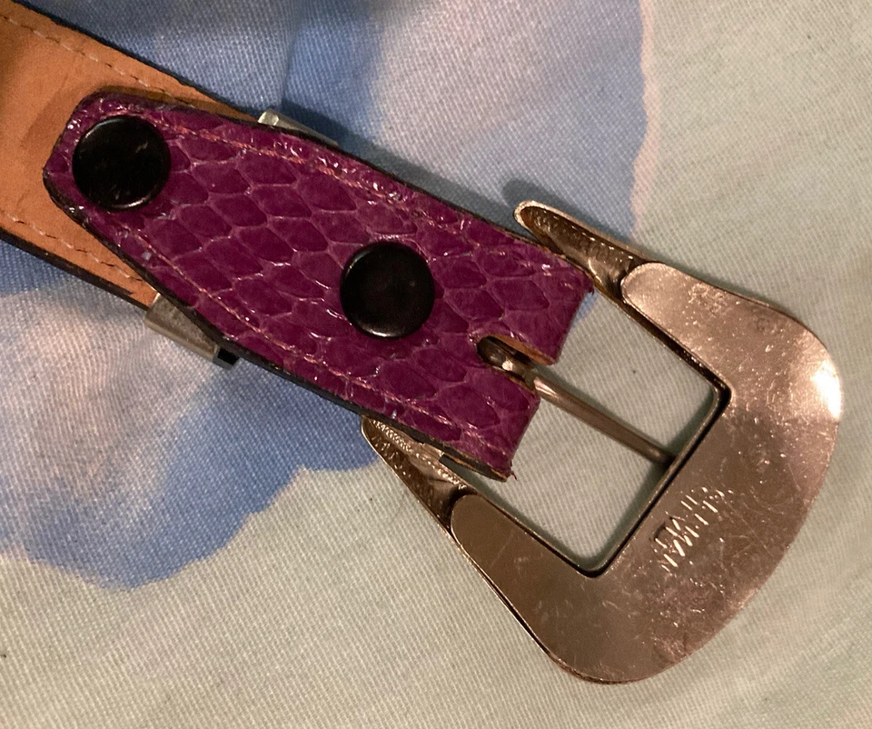 EUC 80s VTG Snakeskin Belt PURPLE German Silver JUSTIN Size 30 SOUTHWEST RODEO - Image 3 of 4