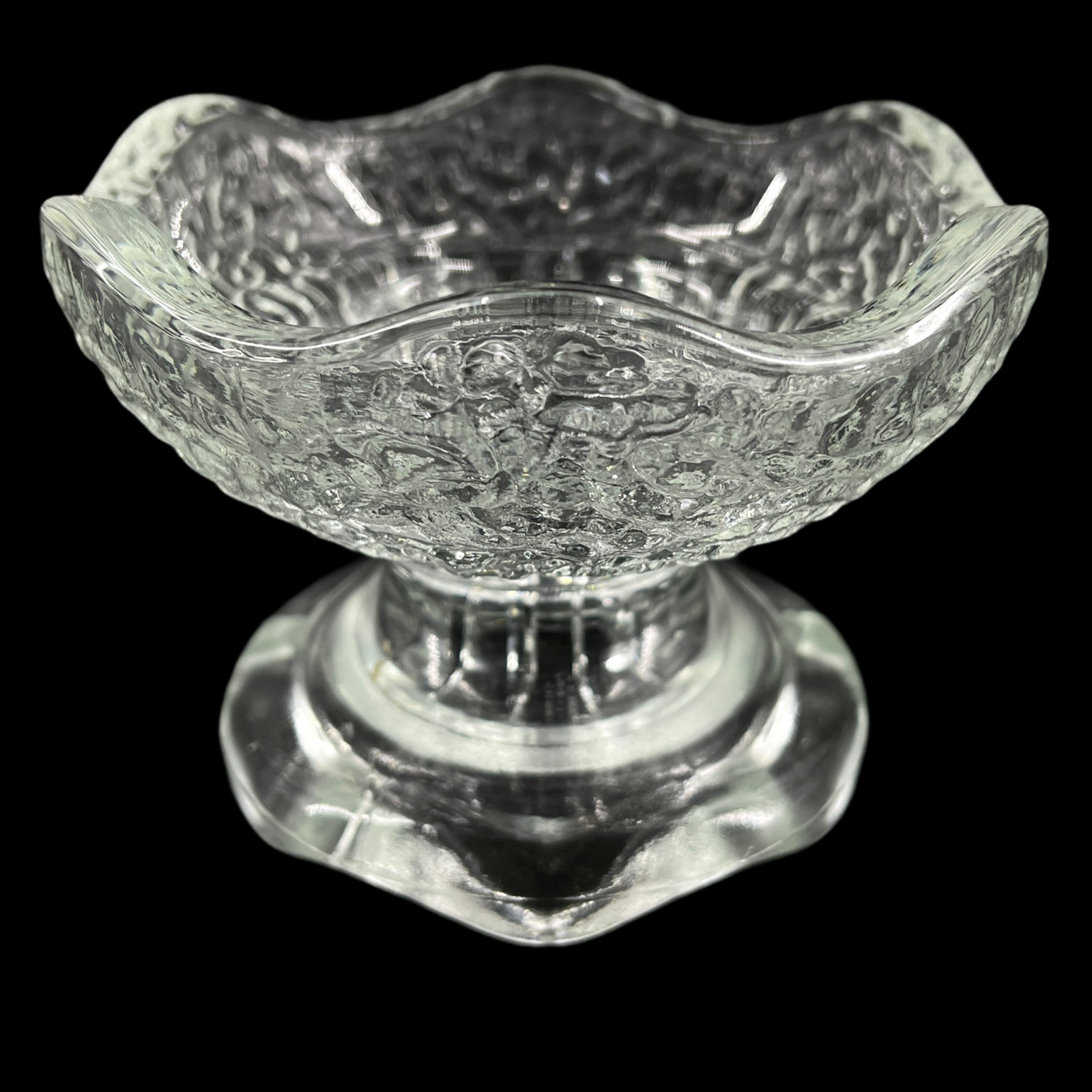 Vintage Textured Clear Glass Ruffled Rim Dual Taper & Votive Candle Holder