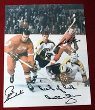 1970's Boston Bruins Detroit Red Wings Game Action PHoto Signed x 3 Bobby Orr 