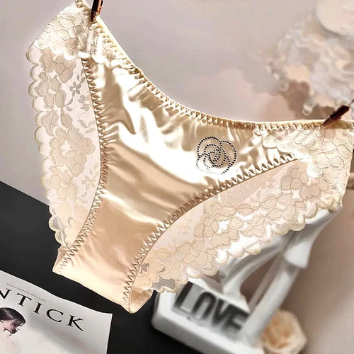 Shiny Satin Silky Lace Knickers Sexy Briefs Women Underwear Panties Seamless UK - Picture 4 of 29