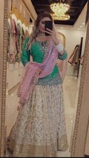 New Designer Chinon Green Top Lehenga With Dupatta For Women Festival Wear