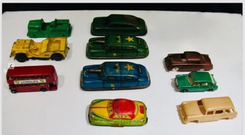 10 Vintage 1940's-50's Plastic & Tin Toy Vehicles~Matchbox~Lesney~F&F Mold~Argo