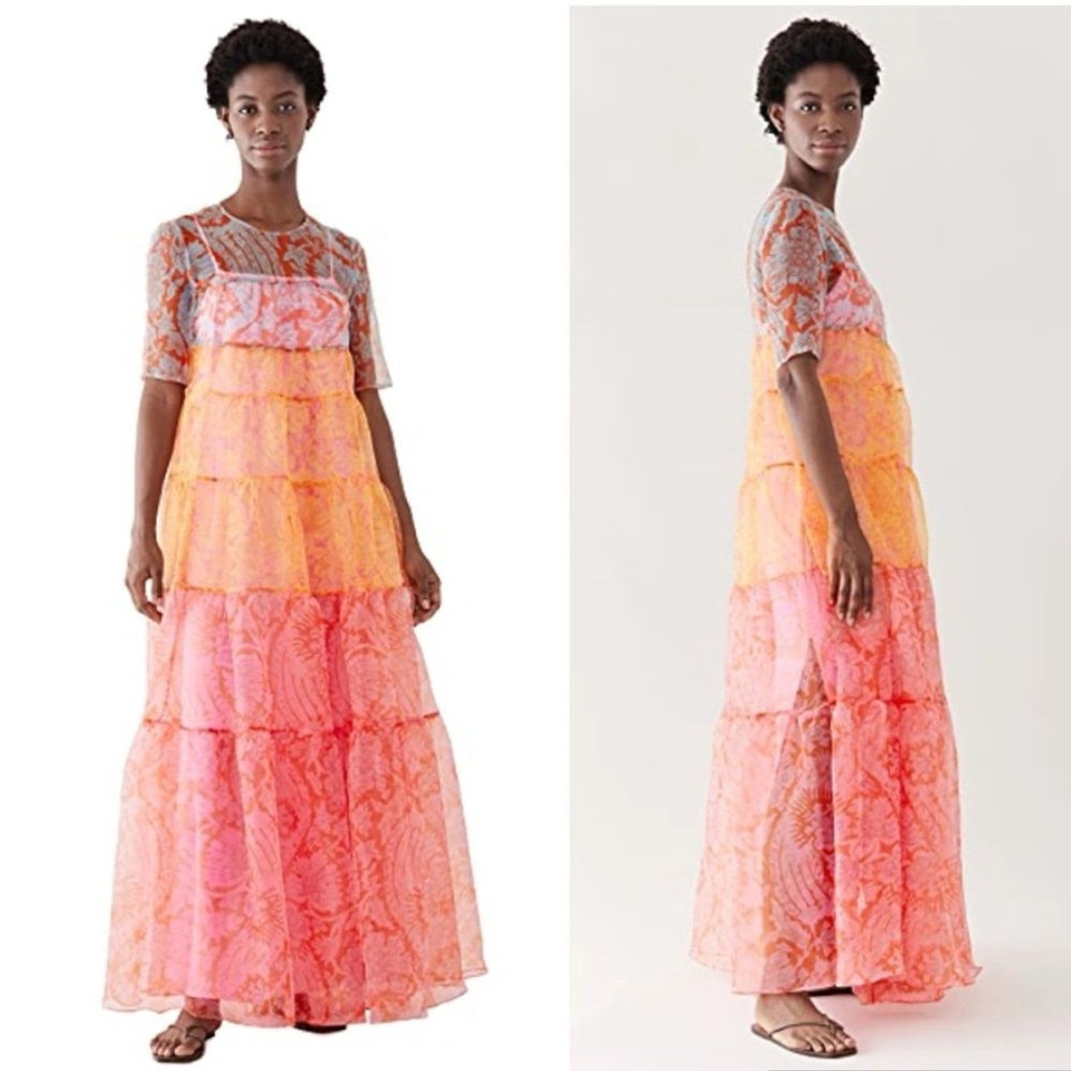 STAUD NWT XS Hyacinth Tiered Printed Crinkled Organza Maxi