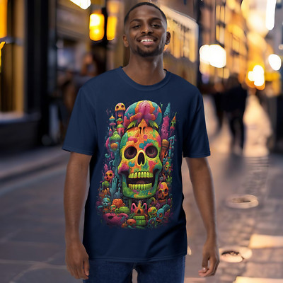 Colorful Acid Trip Skull Shirt for Men - Psychedelic Art Head Bone Tee