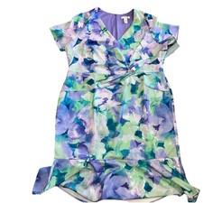 London Times Floral Lavender Green V Neck Short Sleeve Maxi Dress Size 20W NWT