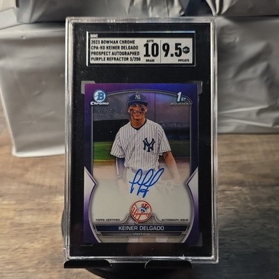 Topps 2023 Bowman Chrome Keiner Delgado Auto Purple Refractor /250 Yankees SGC …