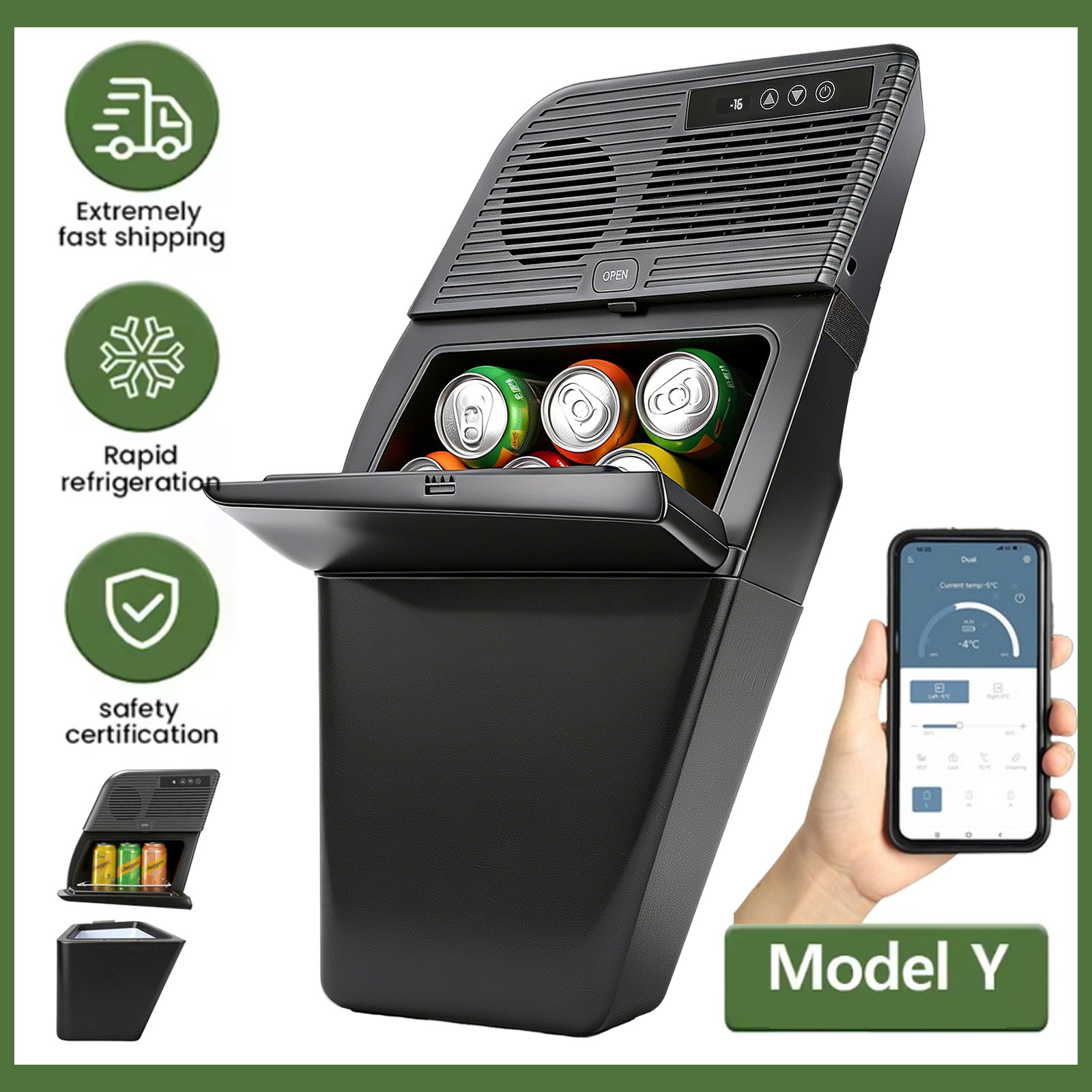 15L 12/24v Hidden Rear Trunk Refrigerator Compressor Fridge for Tesla Model Y