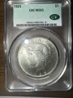 1925 Peace Silver Dollar CAC MS63 CACG $1 T-222