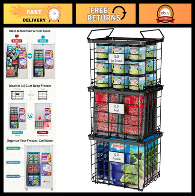 Stackable Freezer Organizer Bins - 3 Pack for 3.5 Cu.Ft Chest Freezer, Heavy Dut
