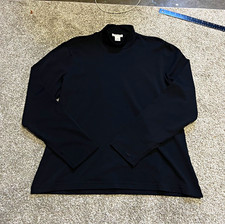 Vintage 90s Ann Taylor Mock Neck Top Mens Womens XL Black Supplex Made in USA