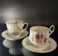 Mismatched Gorgeous Teacups And Saucers. Look! All UK And Gold Trimmed