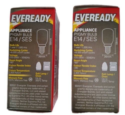 2 X Lampadina Frigorifero Congelatore 25w E14 Lampada Frigorifero Elettrodomestico Luce SES Pigmeo 240V - Foto 2 di 3