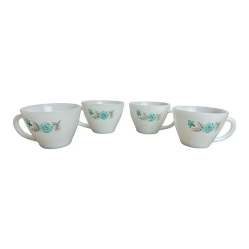 Vintage Anchor Hocking Fire King Milk Glass Set of 4 Coffee/Tea Cup Bonnie Blue
