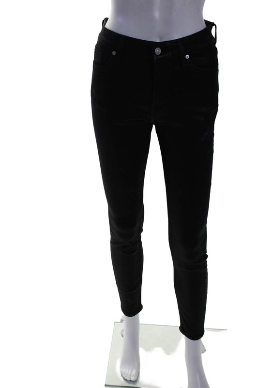 7 For All Mankind Womens Textured Zip Button Skinny Leg Jeans Black Size EUR 27