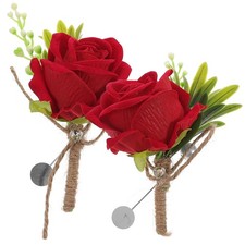 2 Pcs Wedding Groom Corsages Bridal Rose Boutonnieres Flower Decoration